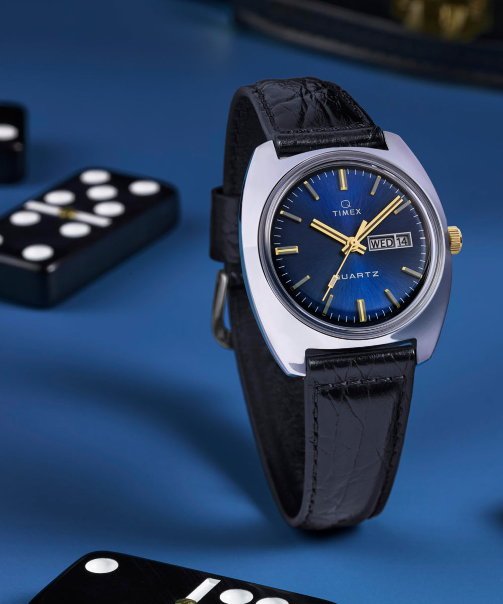 Q Timex 1978 Day/Date 37.5mm Leather Strap Watch