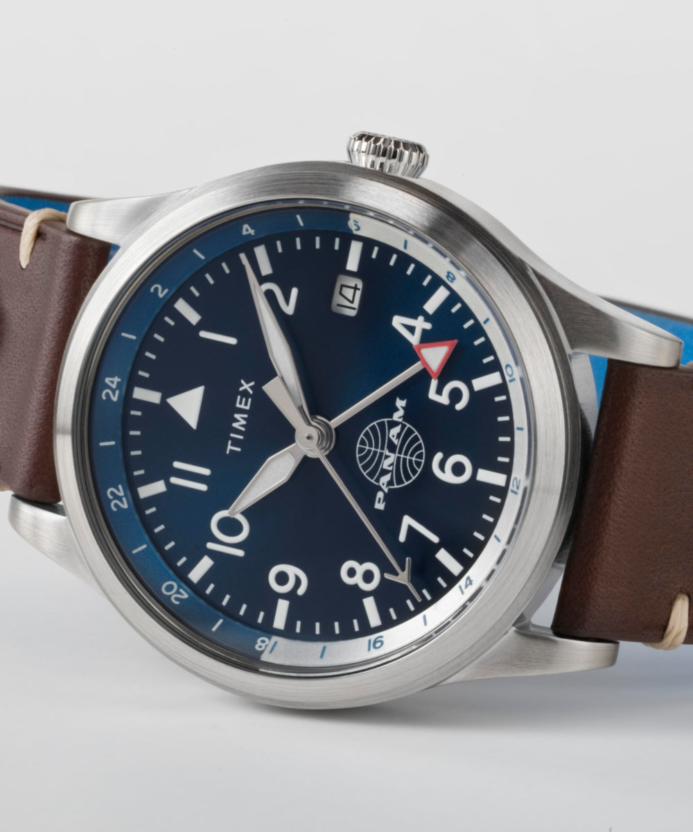 Pan Am x Timex Waterbury GMT 39mm Leather Strap Watch