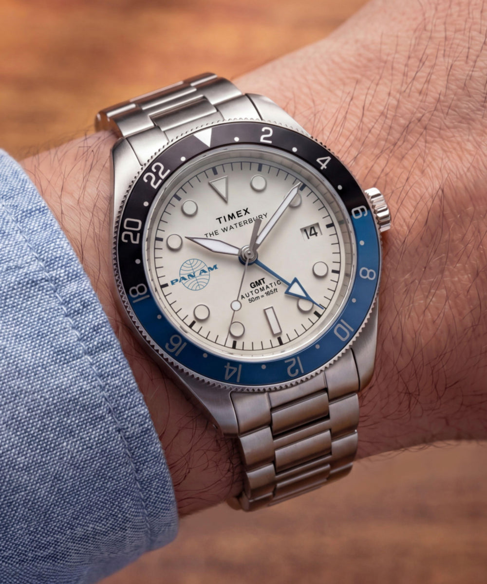 Pan Am x Timex Waterbury Automatic GMT 41.5mm Stainless Steel Bracel