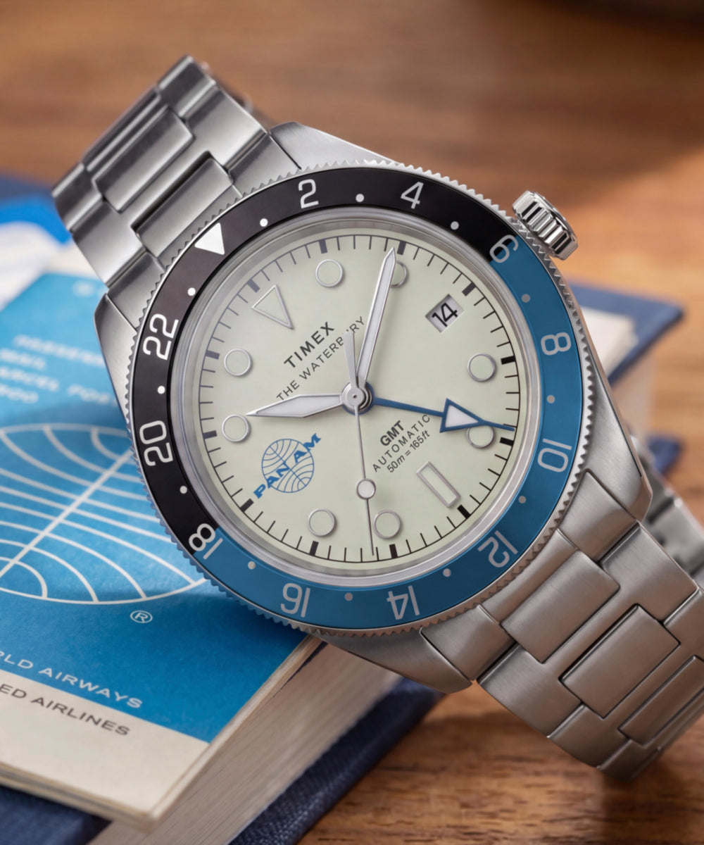 Pan Am x Timex Waterbury Automatic GMT 41.5mm Stainless Steel Bracel