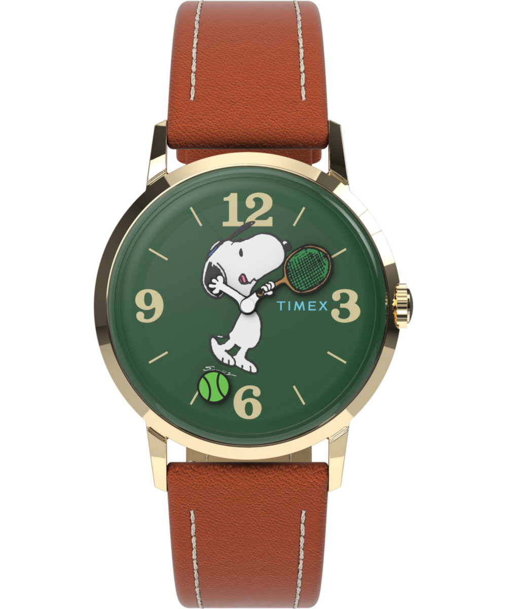Peanuts x Timex Marlin Hand-Wound Snoopy Tennis 34mm Leather Strap W