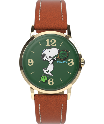 Peanuts x Timex Marlin Hand-Wound Snoopy Tennis 34mm Leather Strap W
