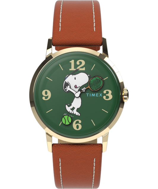 Peanuts x Timex Marlin Hand-Wound Snoopy Tennis 34mm Leather Strap W