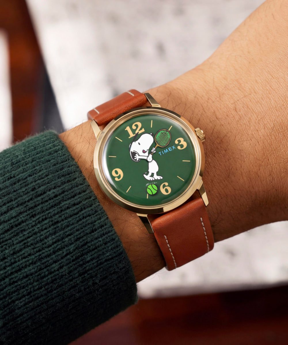 Peanuts x Timex Marlin Hand-Wound Snoopy Tennis 34mm Leather Strap W