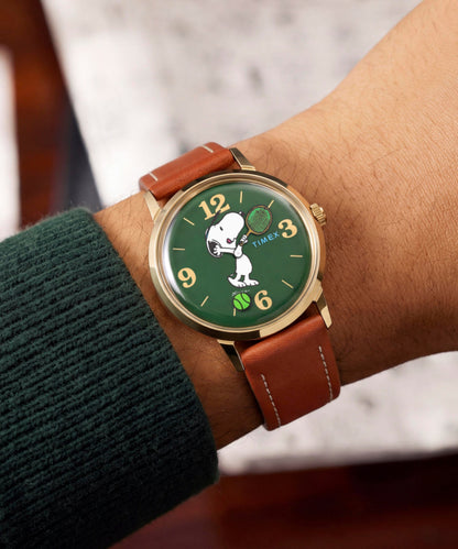 Peanuts x Timex Marlin Hand-Wound Snoopy Tennis 34mm Leather Strap W