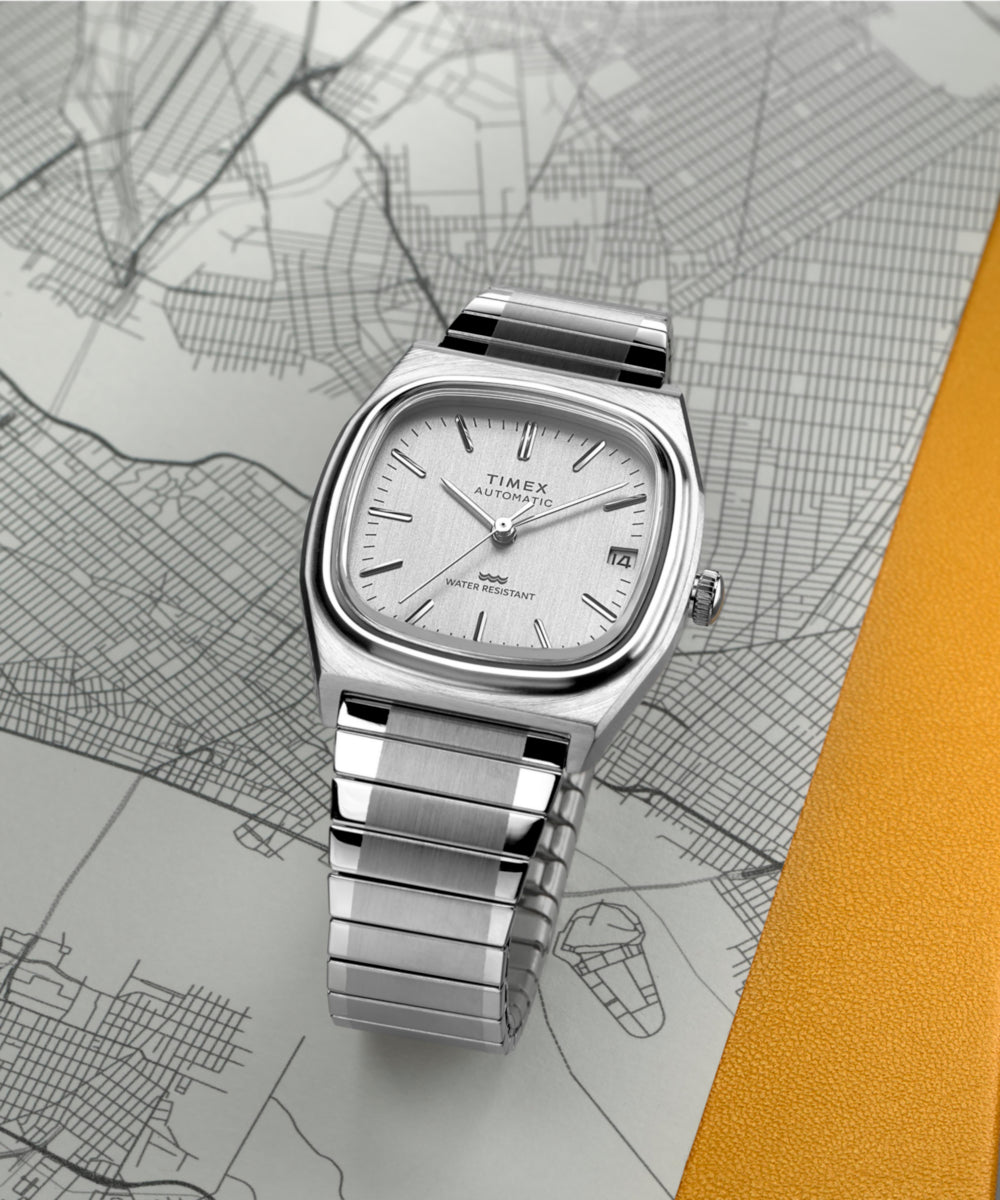 Timex Automatic 1983 E Line Reissue 34mm Stainless Steel Expansion Ba