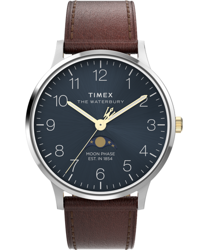 Waterbury Classic Moon Phase 40mm Leather Strap Watch