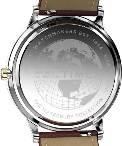 Waterbury Classic Moon Phase 40mm Leather Strap Watch