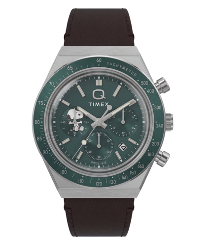 Peanuts x Q Timex Chronograph 40mm Leather Strap Watch