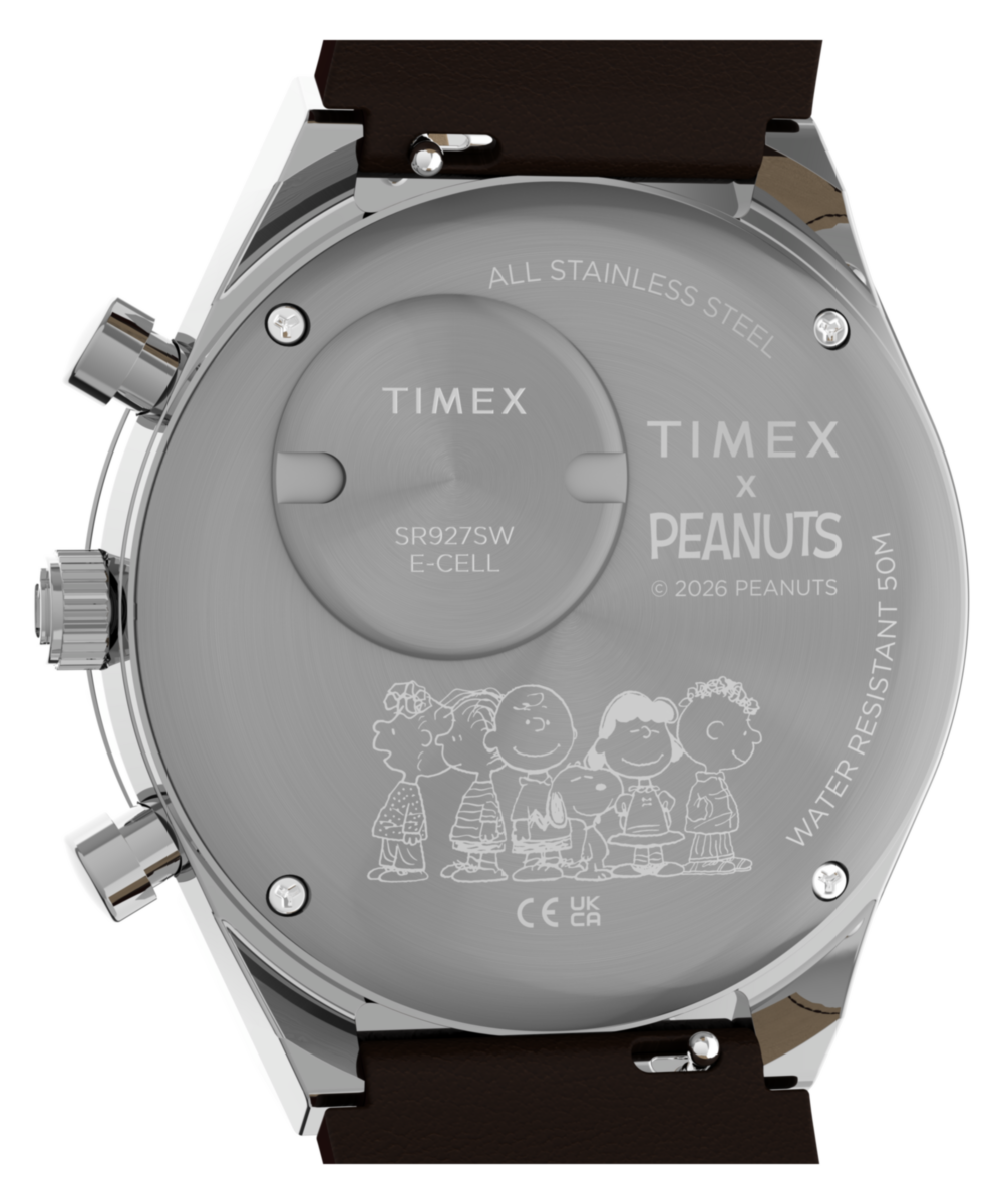Peanuts x Q Timex Chronograph 40mm Leather Strap Watch