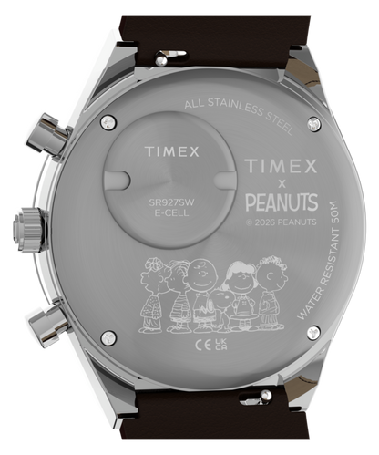 Peanuts x Q Timex Chronograph 40mm Leather Strap Watch
