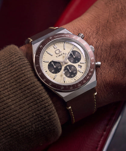 Q Timex Chronograph 40mm Leather Strap Watch