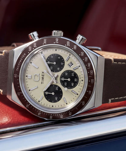 Q Timex Chronograph 40mm Leather Strap Watch