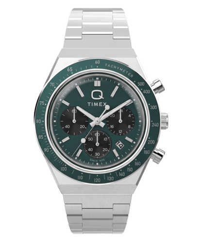 Q Timex Chronograph 40mm Stainless Steel Bracelet Watch