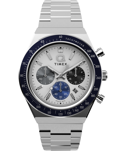 Q Timex Chronograph 40mm Stainless Steel Bracelet Watch