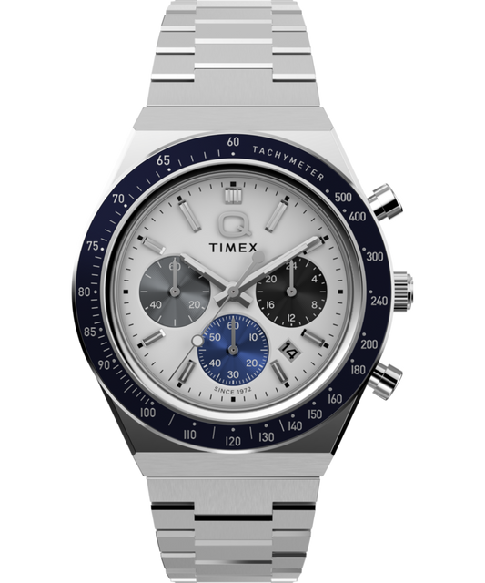 Q Timex Chronograph 40mm Stainless Steel Bracelet Watch
