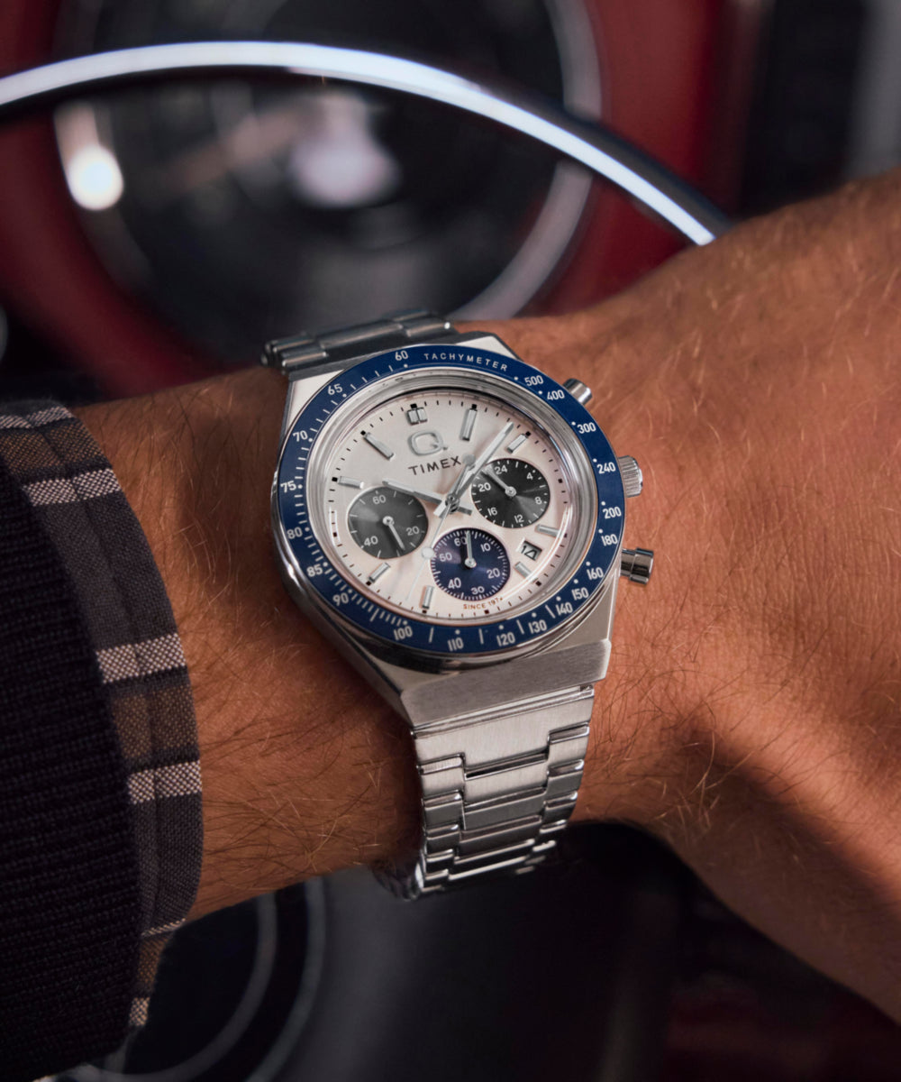 Q Timex Chronograph 40mm Stainless Steel Bracelet Watch