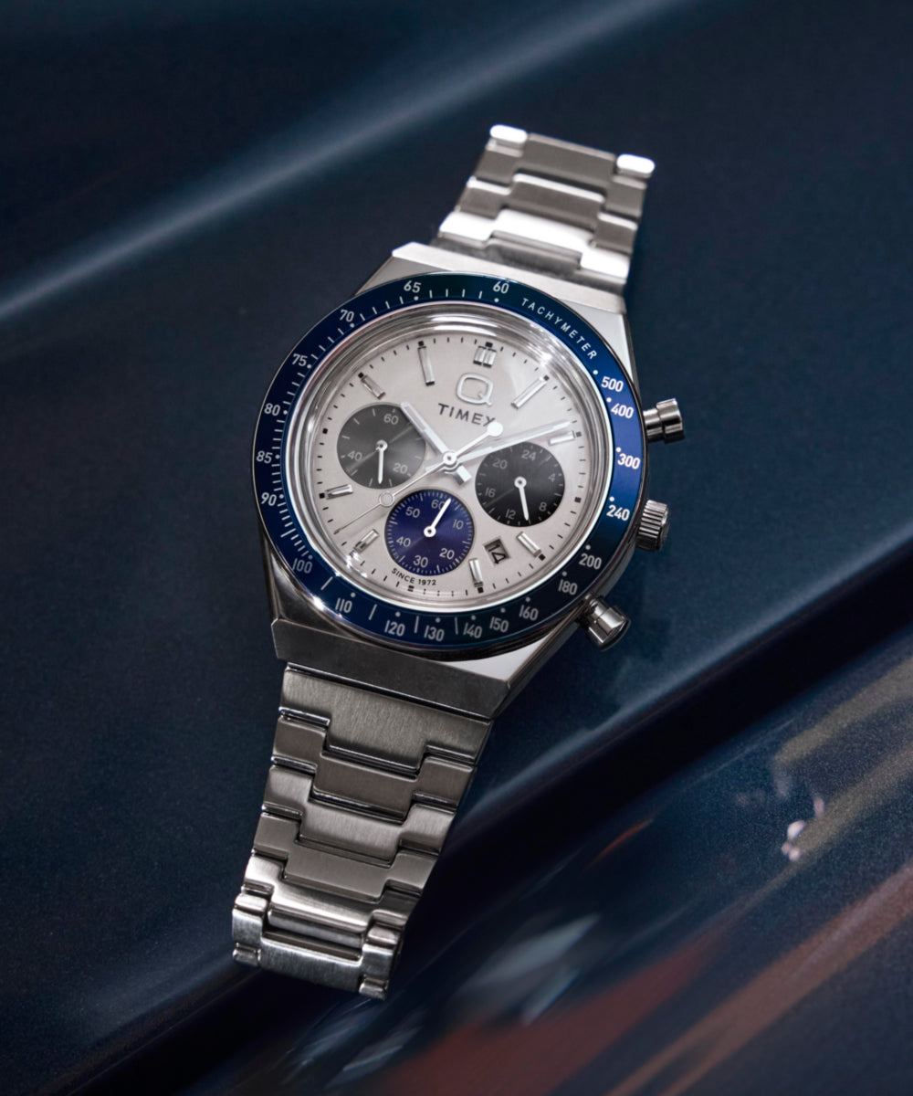 Q Timex Chronograph 40mm Stainless Steel Bracelet Watch