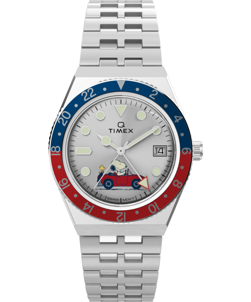 Peanuts x Q Timex GMT 38mm Stainless Steel Bracelet Watch