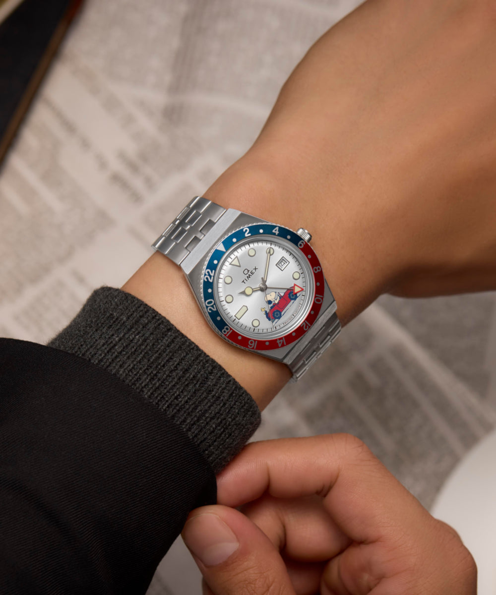 Peanuts x Q Timex GMT 38mm Stainless Steel Bracelet Watch