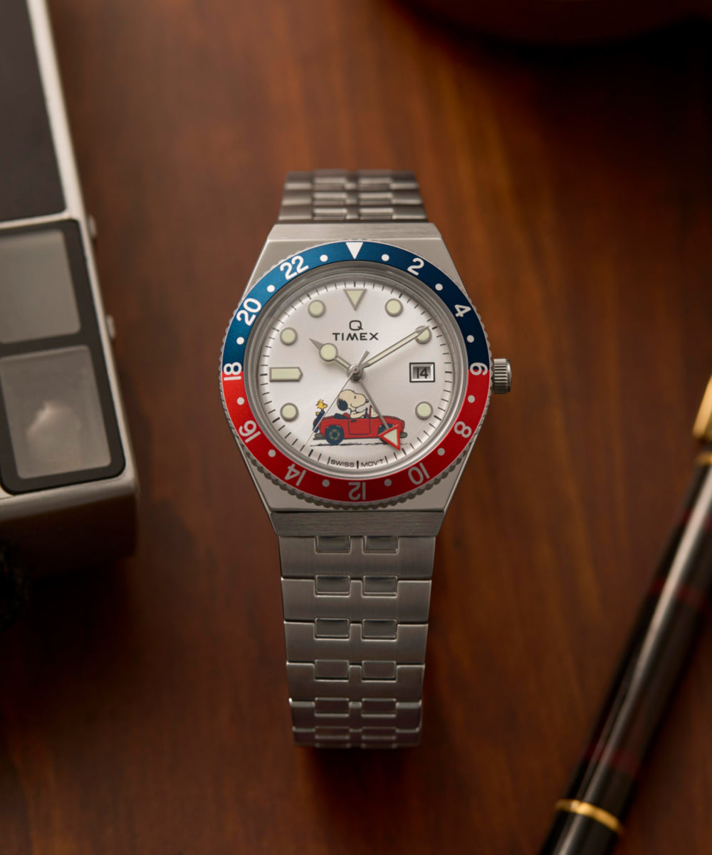 Peanuts x Q Timex GMT 38mm Stainless Steel Bracelet Watch
