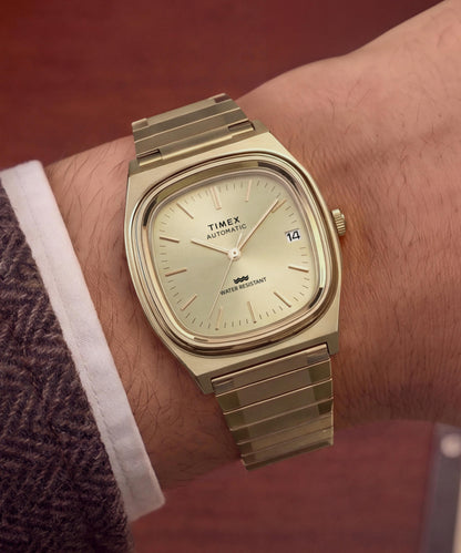 Timex Automatic 1983 E Line Reissue 34mm Gold-Tone Expansion Band Wat