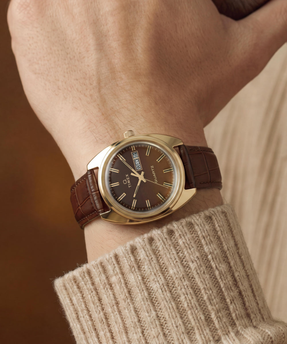 Timex 1978 Day Date Fumé Reissue 37mm Leather Strap Watch
