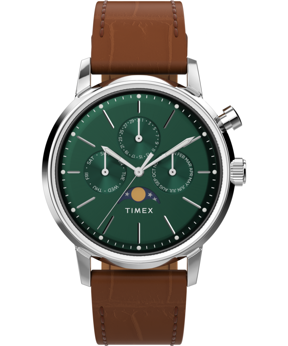 Marlin Moon Phase 40mm Leather Strap Watch
