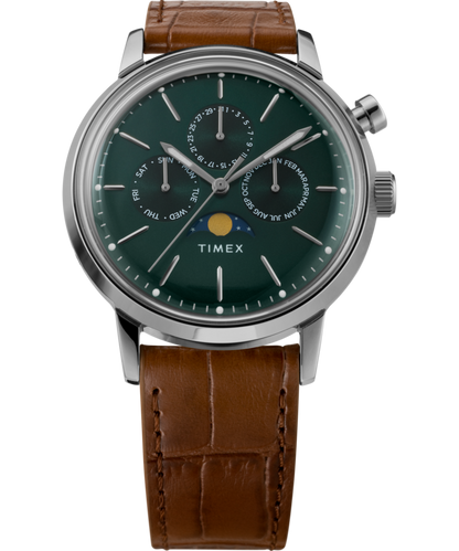 Marlin Moon Phase 40mm Leather Strap Watch