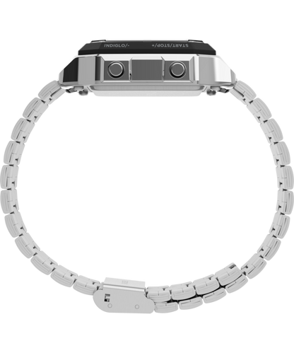 World Time Digital 40mm Stainless Steel Bracelet Watch