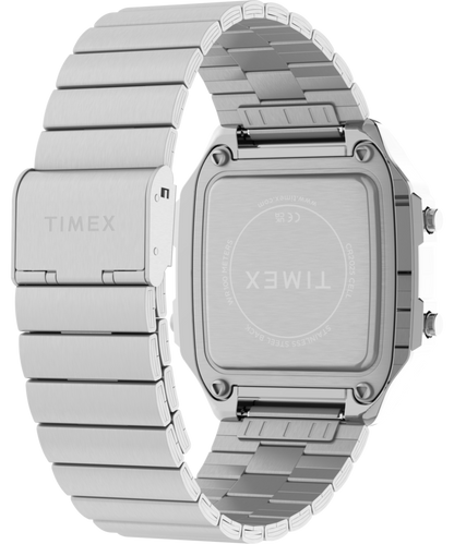 World Time Digital 40mm Stainless Steel Bracelet Watch