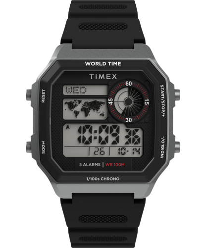 World Time Digital 40mm Resin Strap Watch