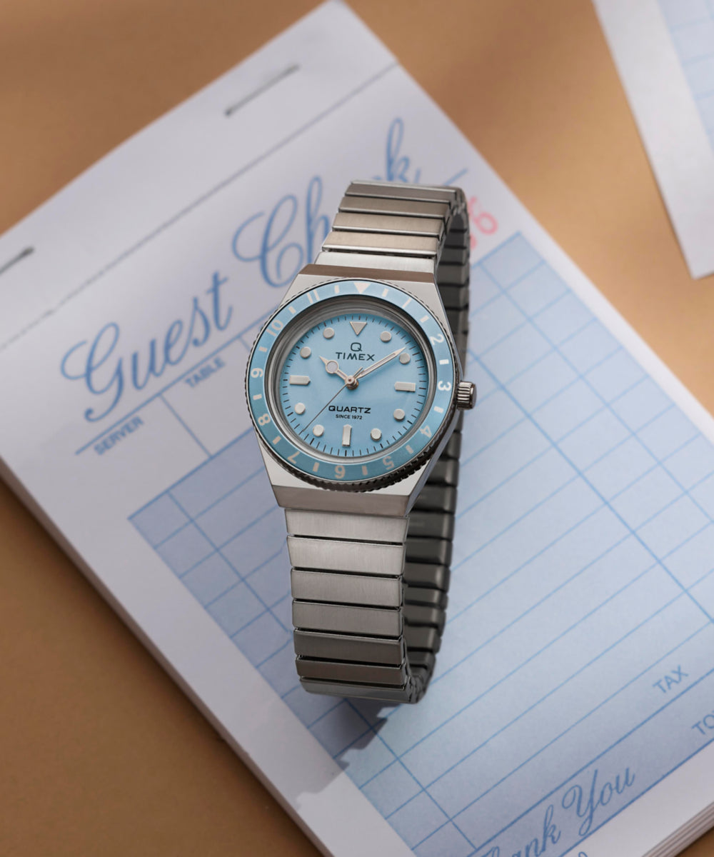 Q Timex Mini 30mm Stainless Steel Expansion Band Watch