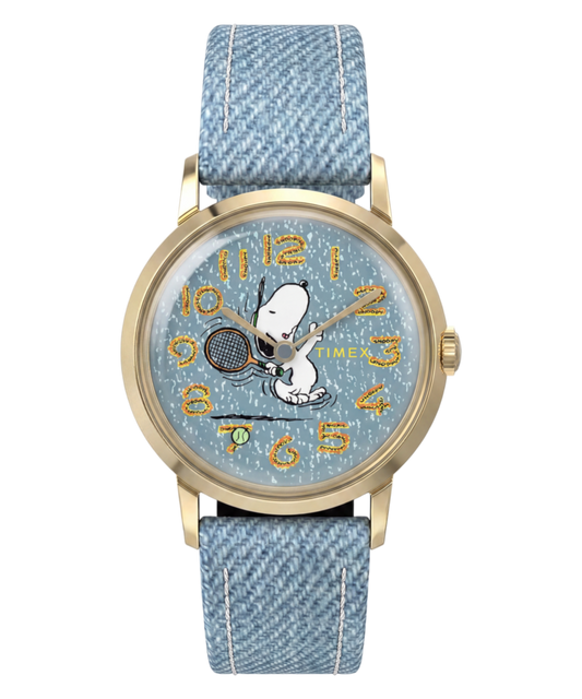 Peanuts x Timex Marlin 1965 Reissue Inspired Snoopy Tennis 34mm Fabr