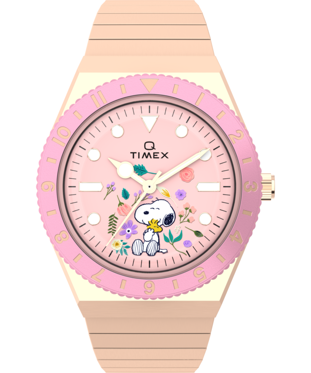 Peanuts Q Timex In Bloom 36mm Stainless Steel Expansion Band Watch