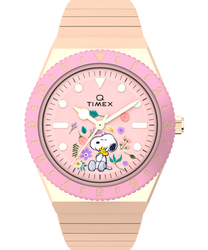 Peanuts Q Timex In Bloom 36mm Stainless Steel Expansion Band Watch