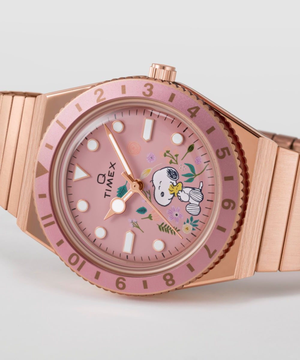 Peanuts Q Timex In Bloom 36mm Stainless Steel Expansion Band Watch