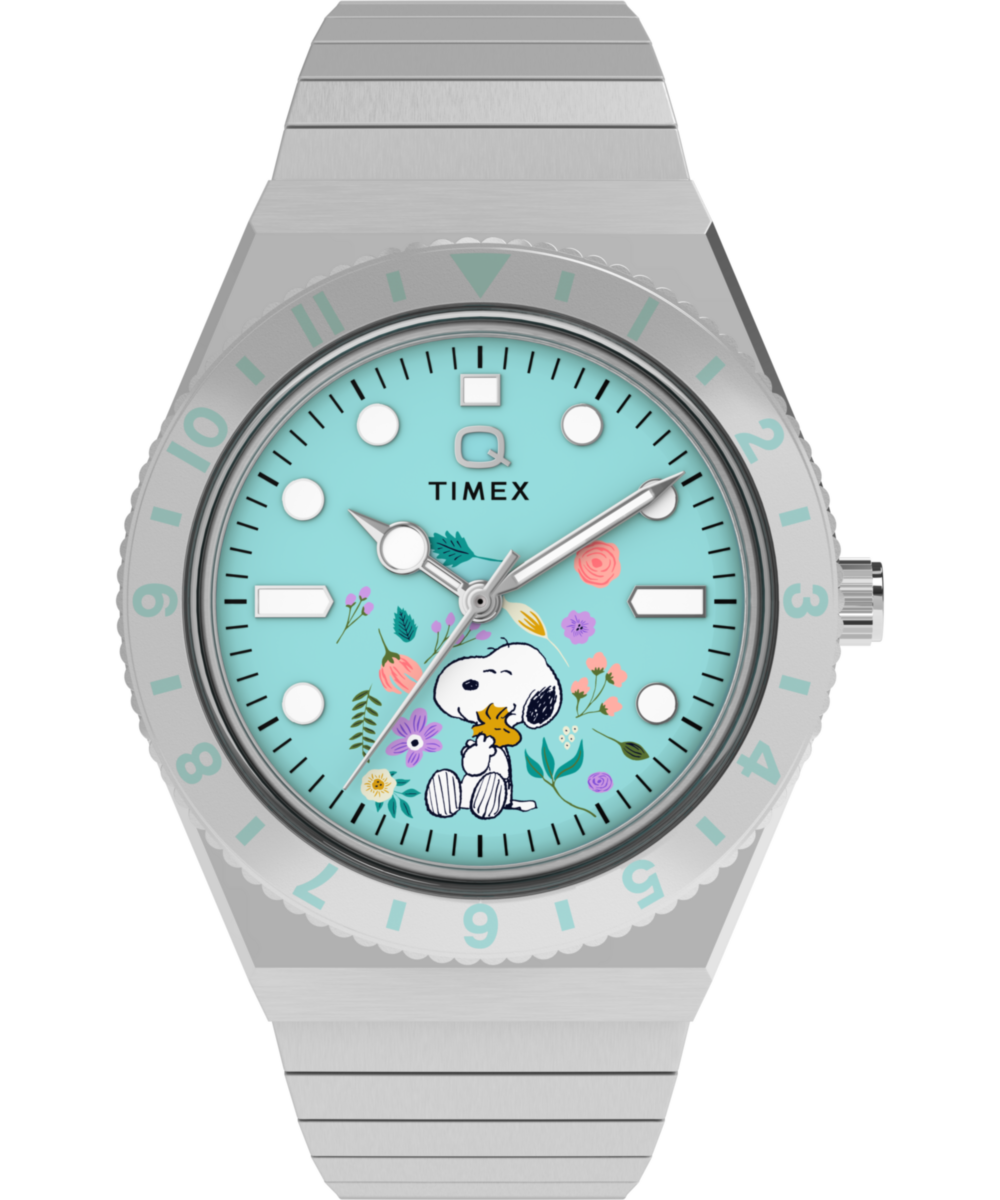 Peanuts x Q Timex 36mm Stainless Steel Expansion Band Watch