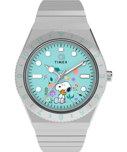 Peanuts x Q Timex 36mm Stainless Steel Expansion Band Watch