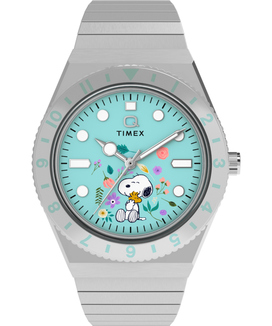 Peanuts x Q Timex 36mm Stainless Steel Expansion Band Watch