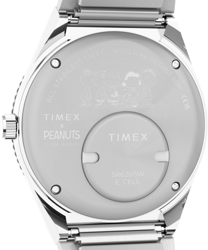 Peanuts x Q Timex 36mm Stainless Steel Expansion Band Watch