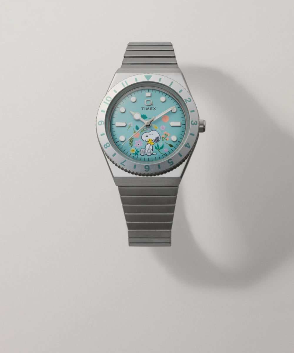 Peanuts x Q Timex 36mm Stainless Steel Expansion Band Watch