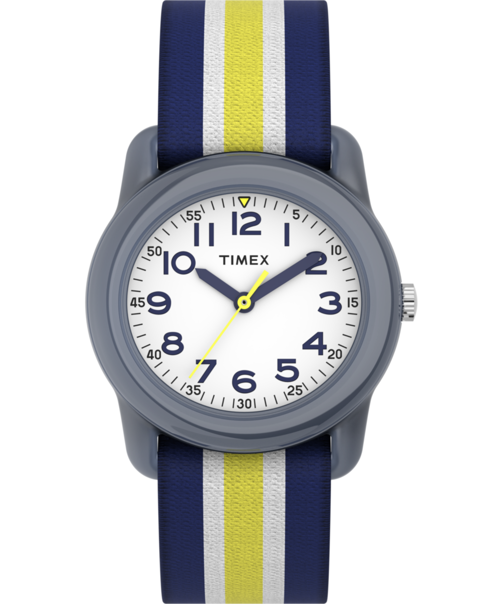 TIMEX TIME MACHINES 29mm Blue/Yellow Stripe Elastic Fabric Kids Watch