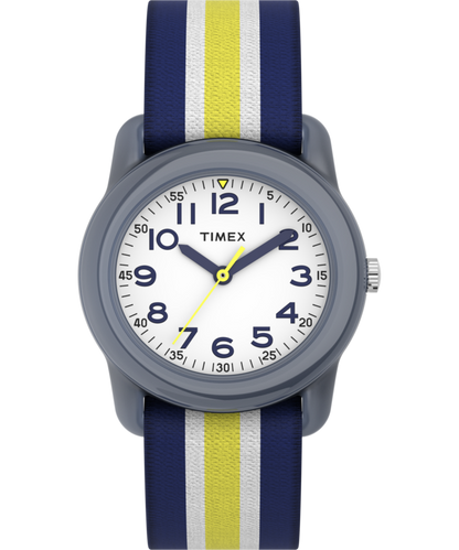 TIMEX TIME MACHINES 29mm Blue/Yellow Stripe Elastic Fabric Kids Watch