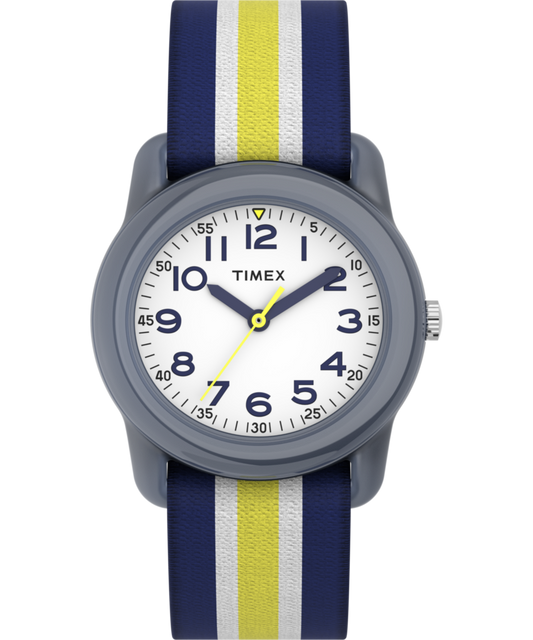 TIMEX TIME MACHINES 29mm Blue/Yellow Stripe Elastic Fabric Kids Watch