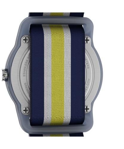 TIMEX TIME MACHINES 29mm Blue/Yellow Stripe Elastic Fabric Kids Watch