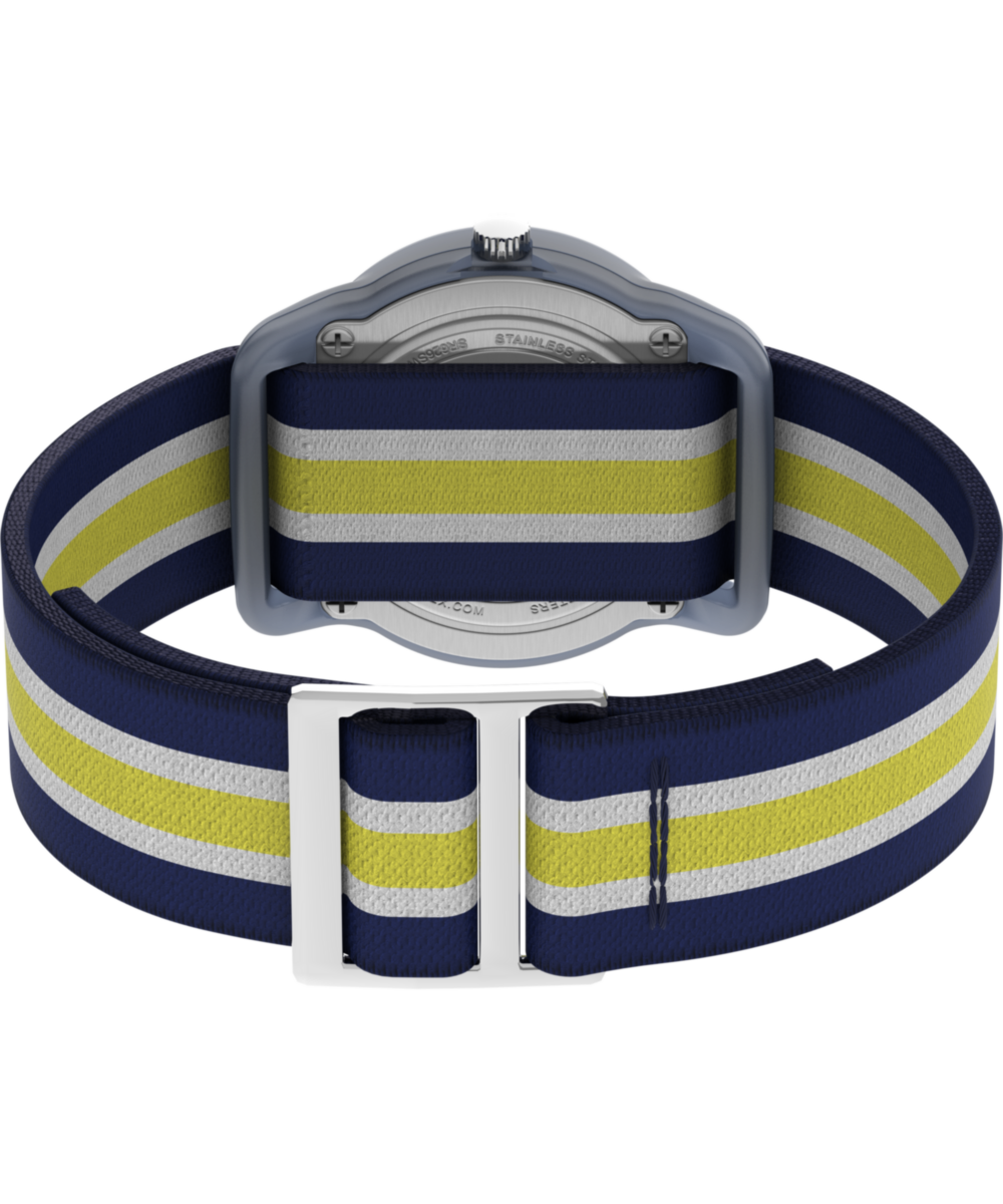 TIMEX TIME MACHINES 29mm Blue/Yellow Stripe Elastic Fabric Kids Watch