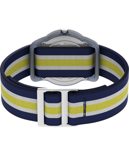 TIMEX TIME MACHINES 29mm Blue/Yellow Stripe Elastic Fabric Kids Watch