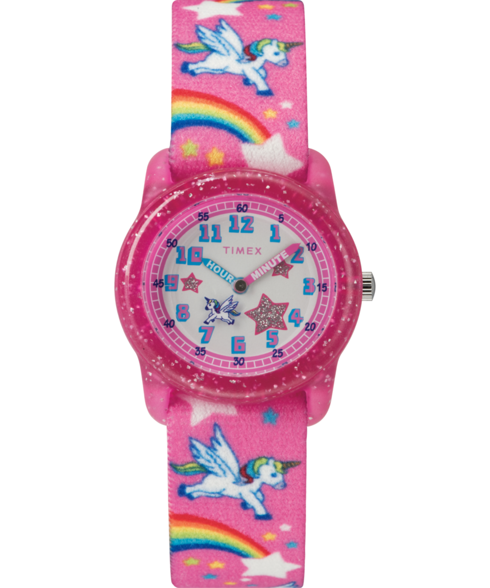 TIMEX TIME MACHINES 29mm Rainbow Unicorn Pink Elastic Fabric Kids Wat