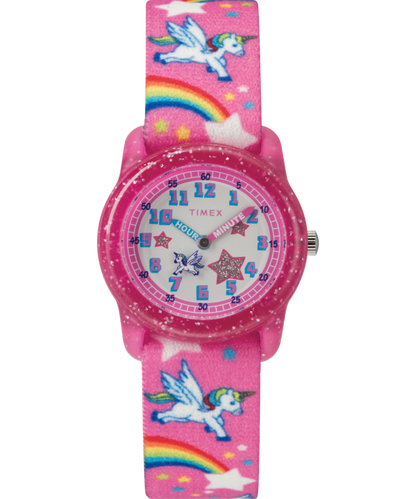 TIMEX TIME MACHINES 29mm Rainbow Unicorn Pink Elastic Fabric Kids Wat